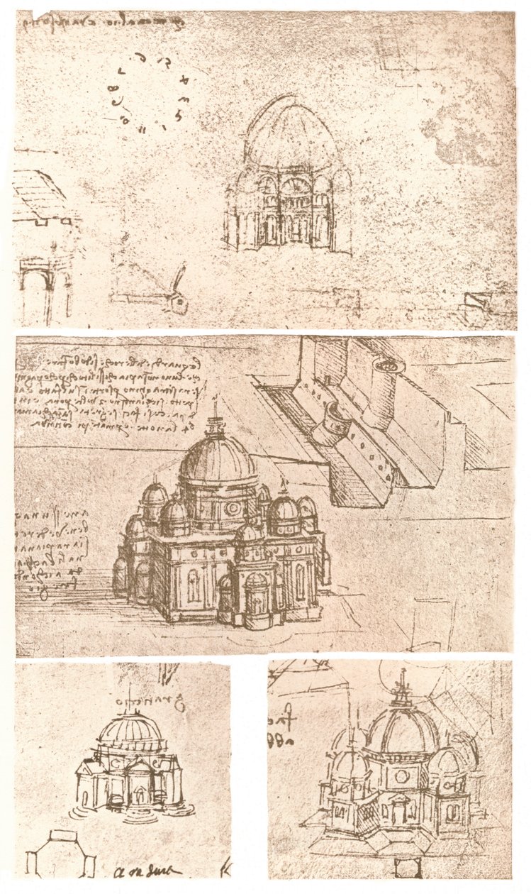 教会の建築の4つの図面、c1472-c1519 1883 作： レオナルド・ダ・ヴィンチ