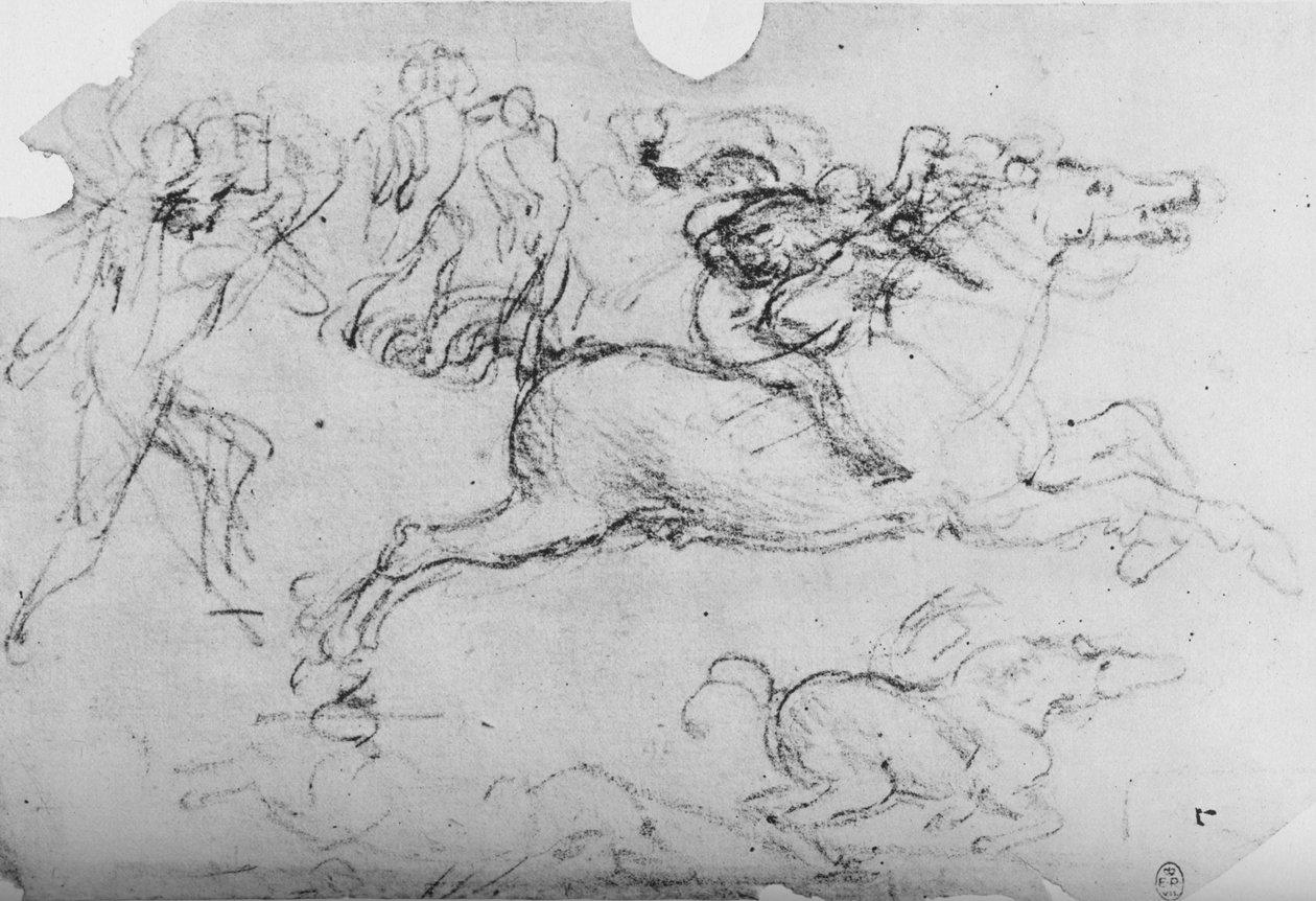 疾走する騎手と他の人物、c1480 1945 作： レオナルド・ダ・ヴィンチ