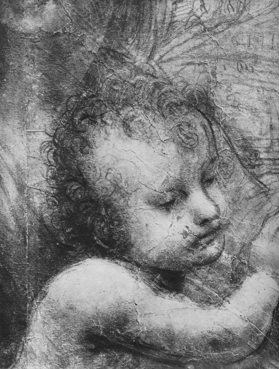 乳児イエスの頭-聖アンナと乳児聖ヨハネの聖母子、c1480 1945 作： レオナルド・ダ・ヴィンチ