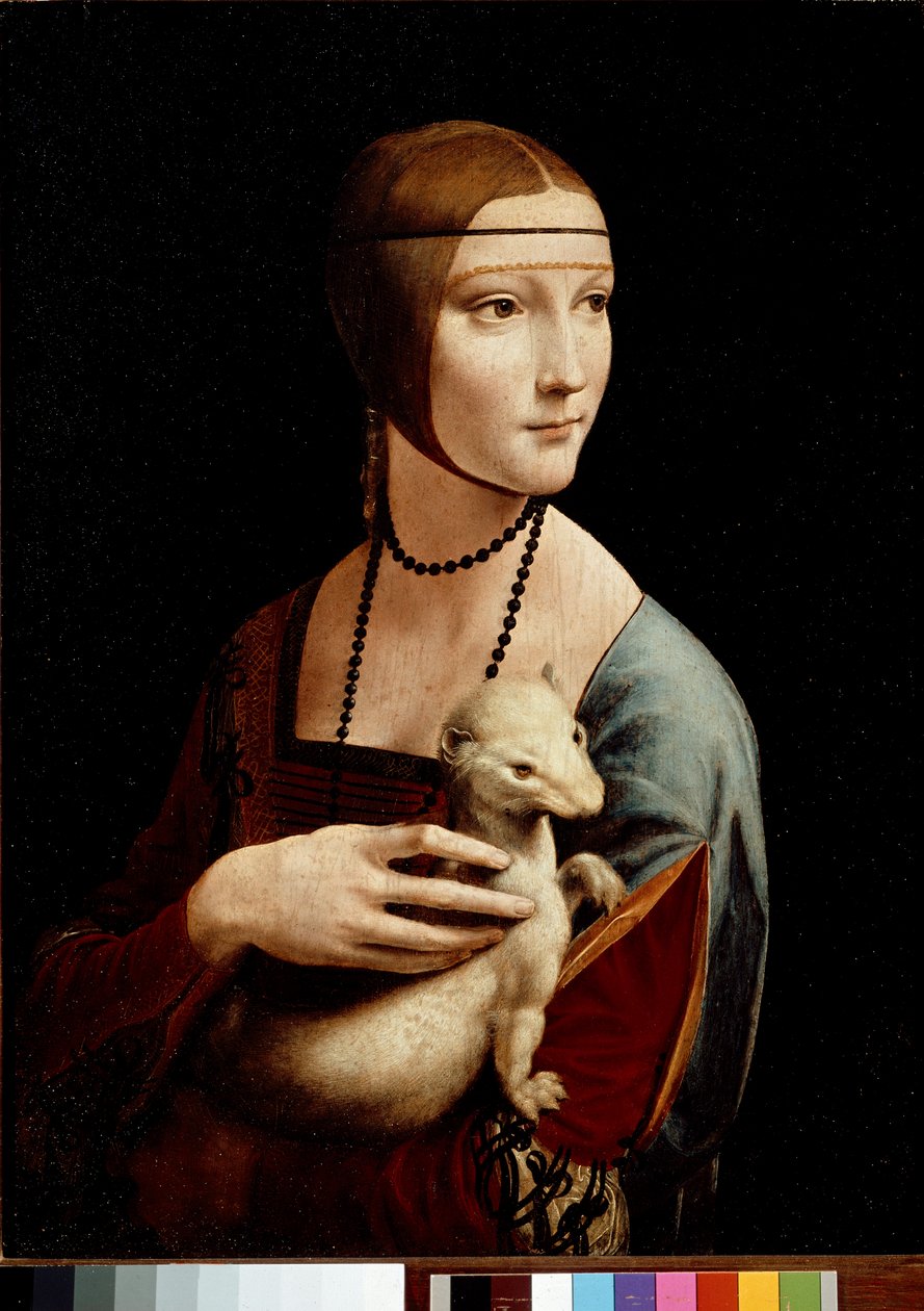 セシリア・ガッレラーニの肖像《エルミネを持つ女》1490年頃（油彩・テンペラ、パネル） 作： レオナルド・ダ・ヴィンチ