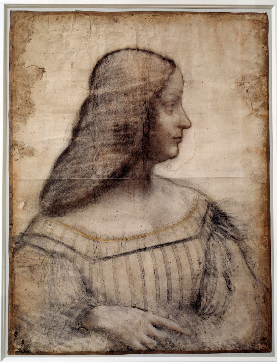 イザベラ・デステ（1474-1539）として知られる女性の肖像 マントゥア侯爵夫人 黒い石と血で描かれたドローイング レオナルド・デ・ヴィンチ（レオナルド・ダ・ヴィンチ）（1452-1519）の作品 Sun.0,63x0,46 m Paris, Musee du Louvre - Isabella d