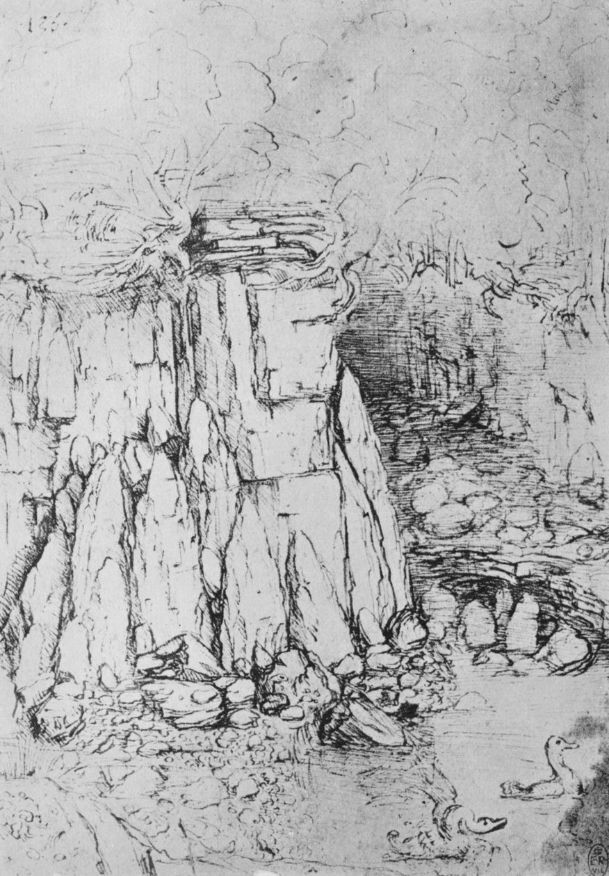 Rocks and Stream、c1480 1945 作： レオナルド・ダ・ヴィンチ