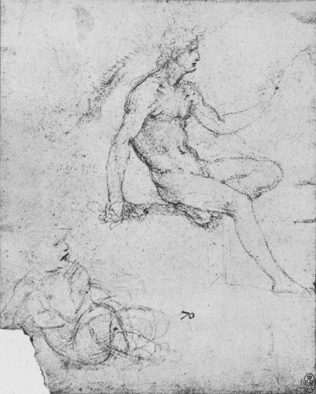 子羊と着席したヌード、c1480 1945 作： レオナルド・ダ・ヴィンチ