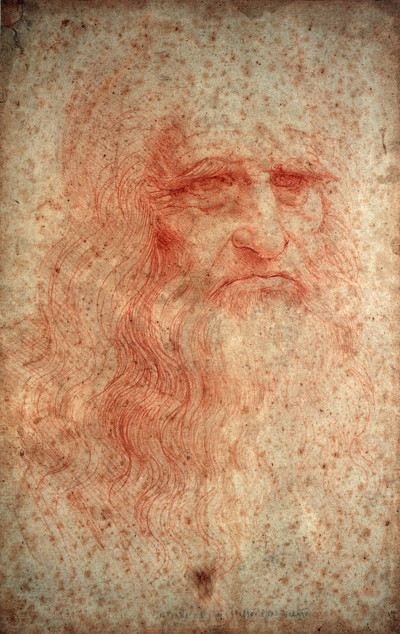 レオナルドダヴィンチの自画像、イタリアの画家、彫刻家、エンジニア、建築家、c1513 作： レオナルド・ダ・ヴィンチ