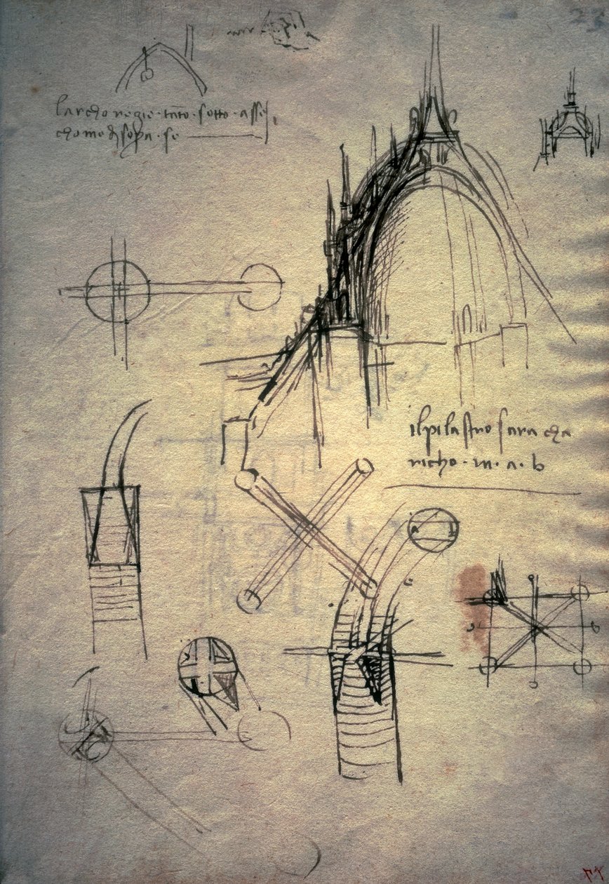 Estudos para lanterna da catedral, Codex Trivulzianus 作： レオナルド・ダ・ヴィンチ