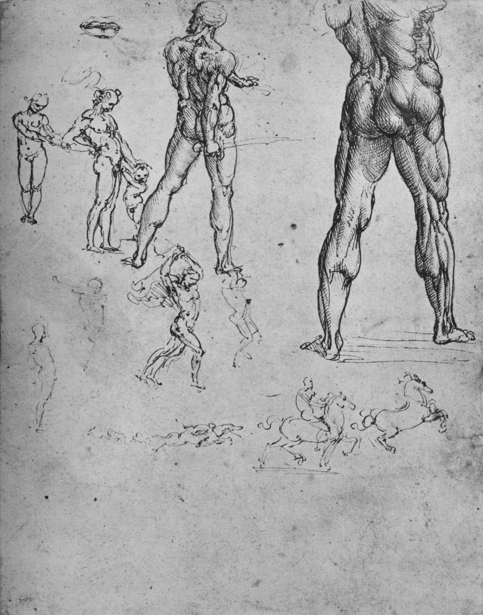剣と小さいスケッチによるヌード兵士の研究、c1480 1945 作： レオナルド・ダ・ヴィンチ