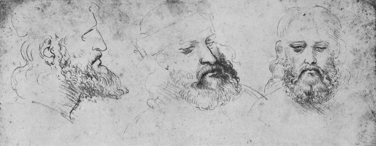 3つの視点からのチェザーレボルジアの首の研究、c1480 1945 作： レオナルド・ダ・ヴィンチ