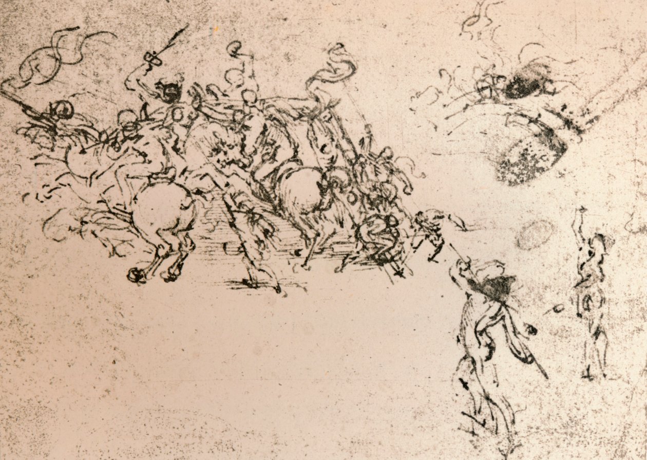アンギアリの戦いの漫画の研究、c1472-c1505 1883 作： レオナルド・ダ・ヴィンチ
