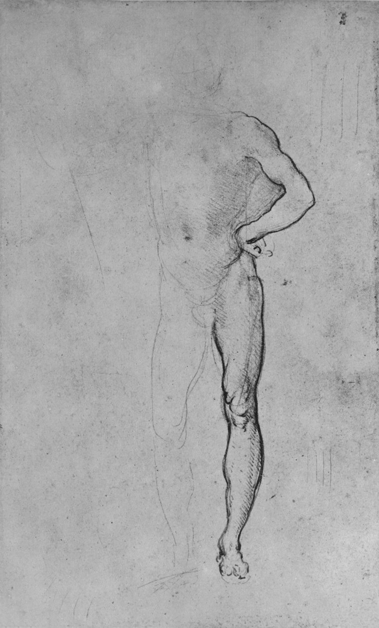 腰に左手を持つヌード男の研究、c1480 1945 作： レオナルド・ダ・ヴィンチ