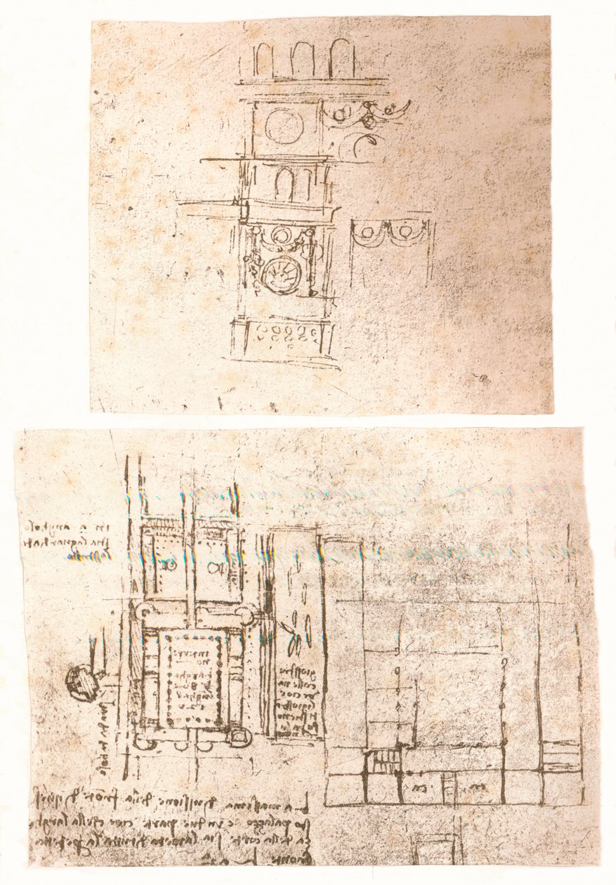 2つの建築図面、c1472-c1519 1883 作： レオナルド・ダ・ヴィンチ