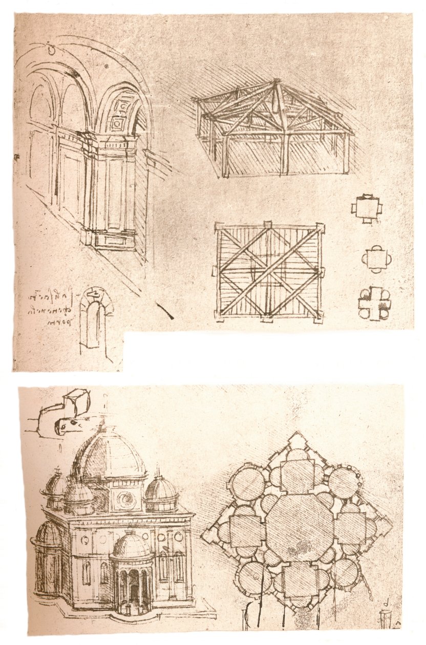 2つの建築図面、c1472-c1519 1883 作： レオナルド・ダ・ヴィンチ