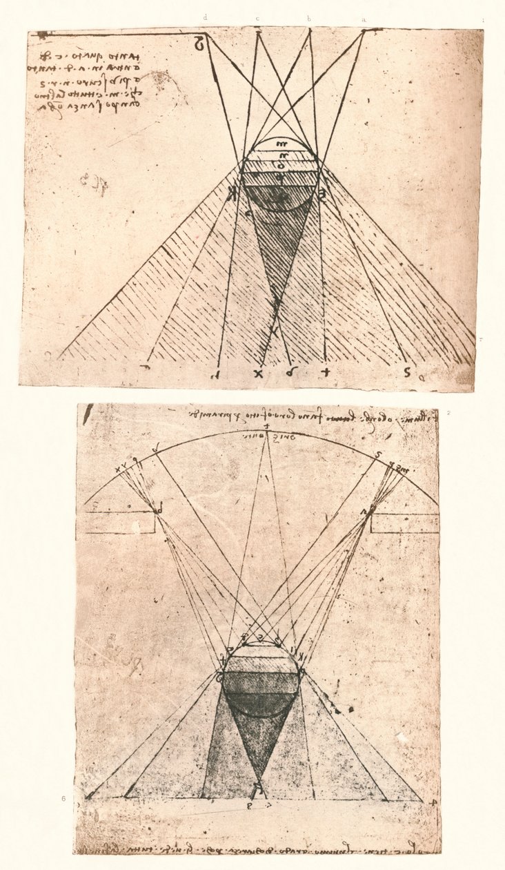 光と陰の理論を説明する2つの図、c1472-c1519 1883 作： レオナルド・ダ・ヴィンチ