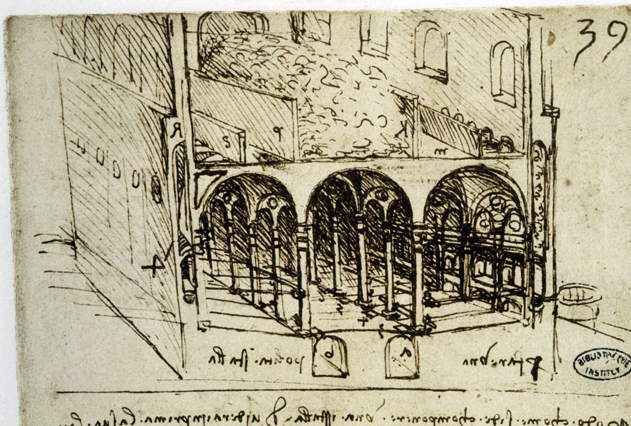 都市計画：建築計画(39) by レオナルド・ダ・ヴィンチ (Leonardo da Vinci) - フランス学士院図書館 作： レオナルド・ダ・ヴィンチ