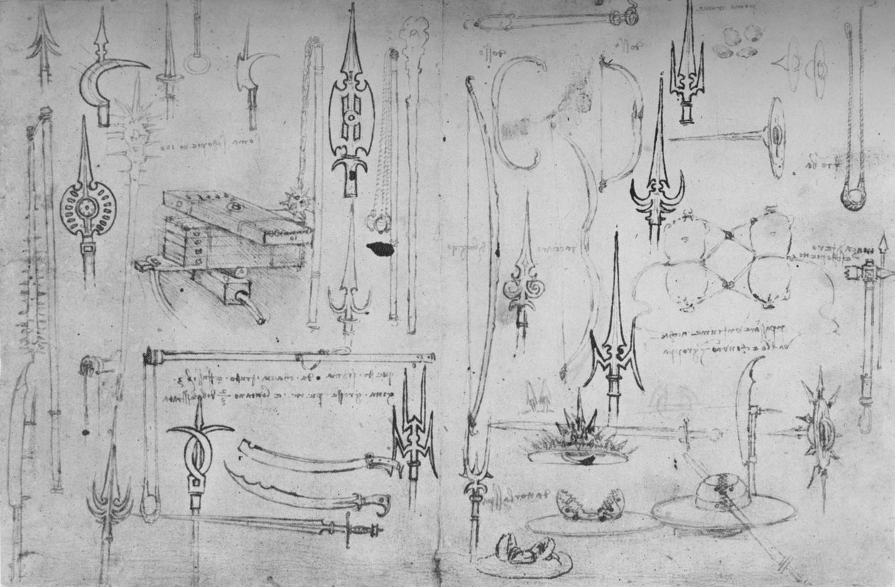 さまざまな攻撃と防衛の武器、c1480 1945 作： レオナルド・ダ・ヴィンチ