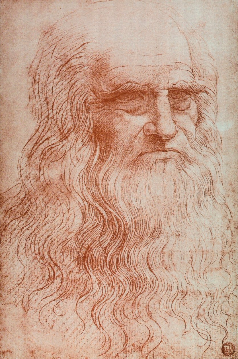 レオナルドダヴィンチの肖像画、レオナルドダヴィンチの自画像のコピー、楽観的、アカデミア美術館、ヴェネツィア 作： ヴィンチ後のレオナルド・ダ