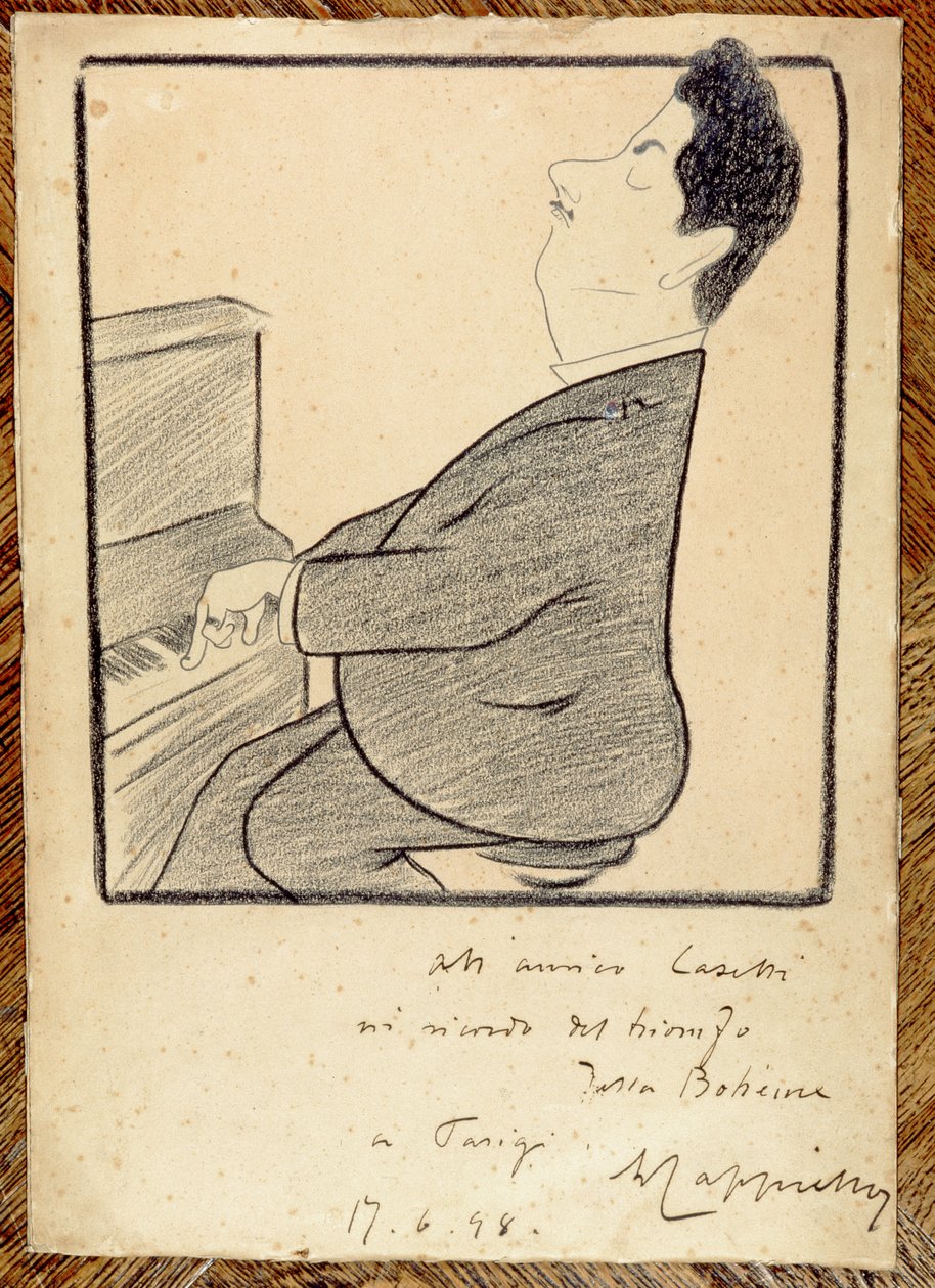ジャコモ・プッチーニの風刺画（1858-1924）、1898 作： レオネット・カッピエッロ