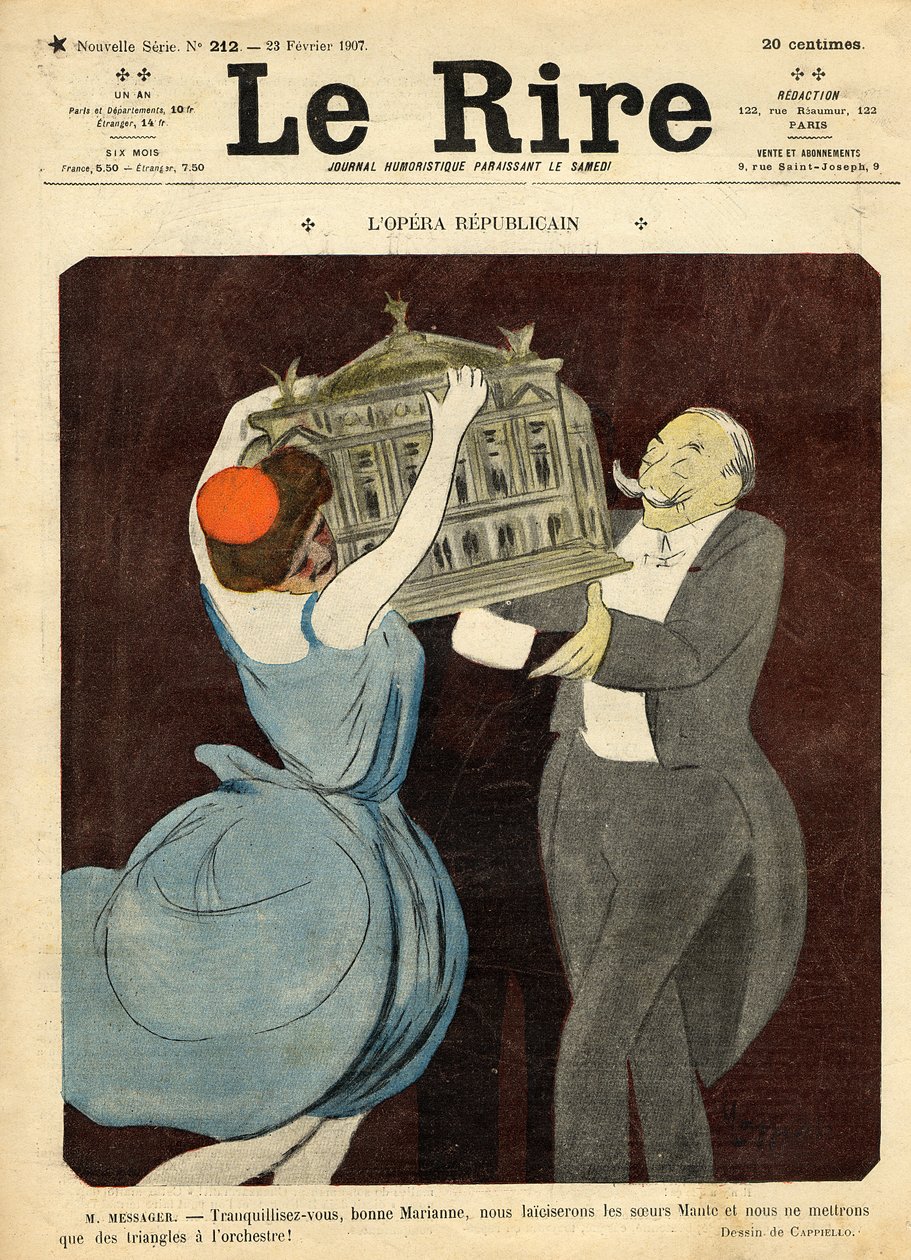 1907年2月23日「ル・リール」の表紙の作曲家アンドレ・メッサーの漫画 作： レオネット・カッピエッロ
