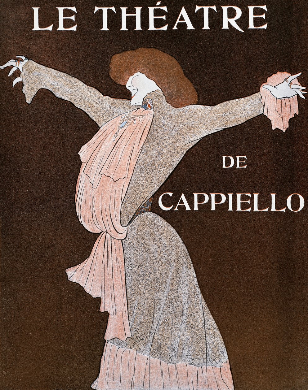 女優サラ・ベルナール（1844-1923）、レオネット・カッピエーロ（1875-1942）のイラスト、フランスの雑誌『Le Theatre』1903年4月号より 作： レオネット・カッピエッロ
