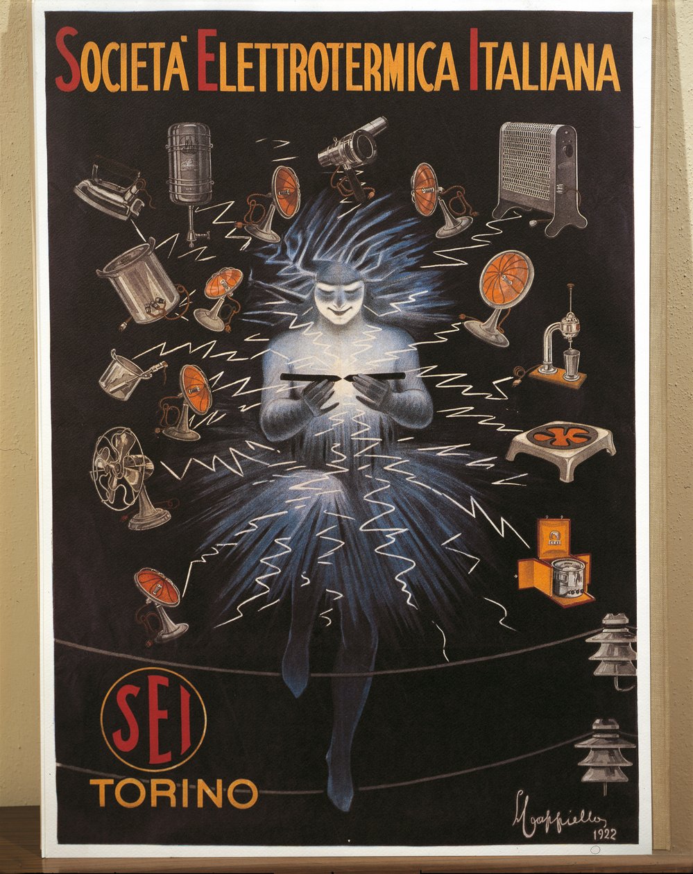 Leonetto Cappielloによるカラーリトグラフ、SEI, Electroheat Italian Companyの広告ポスター 作： レオネット・カッピエッロ