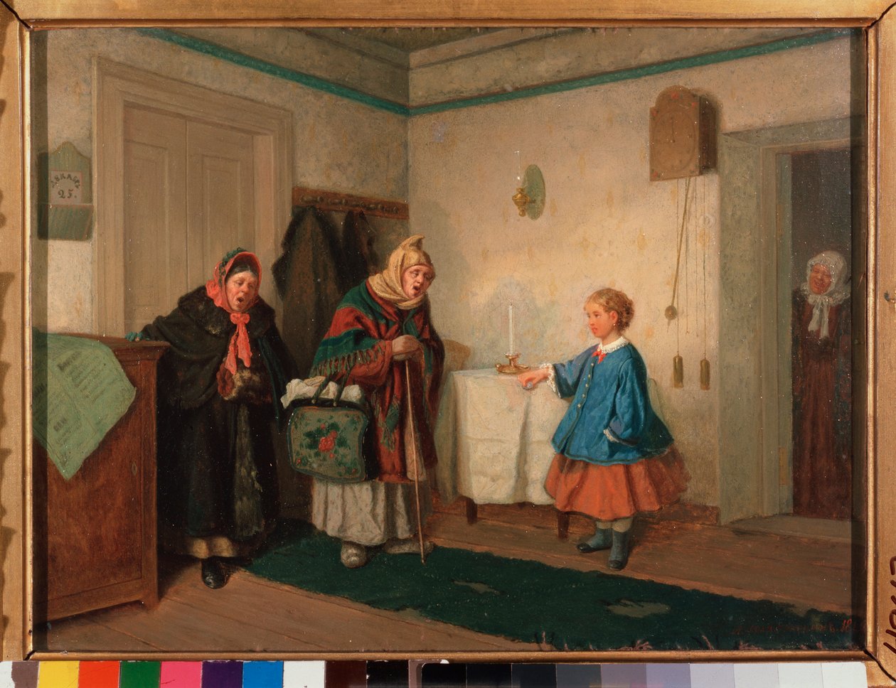 物乞いの歌手。 Leonid Ivanovich Solomatkin (1837-1883) による絵画、キャンバスに油彩 作： レオニード・イワノビッチ・ソロマトキン