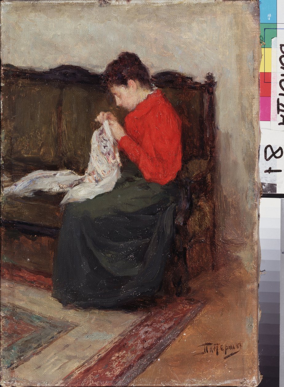 職場で。 Leonid Osipovich Pasternak (1862-1945) による絵画、キャンバスに油彩。 19～20世紀のロシア美術、現代美術。 Regional Art Gallery、ヴォログダ (ロシア)。 作： レオニード・オシポビッチ・パステルナック
