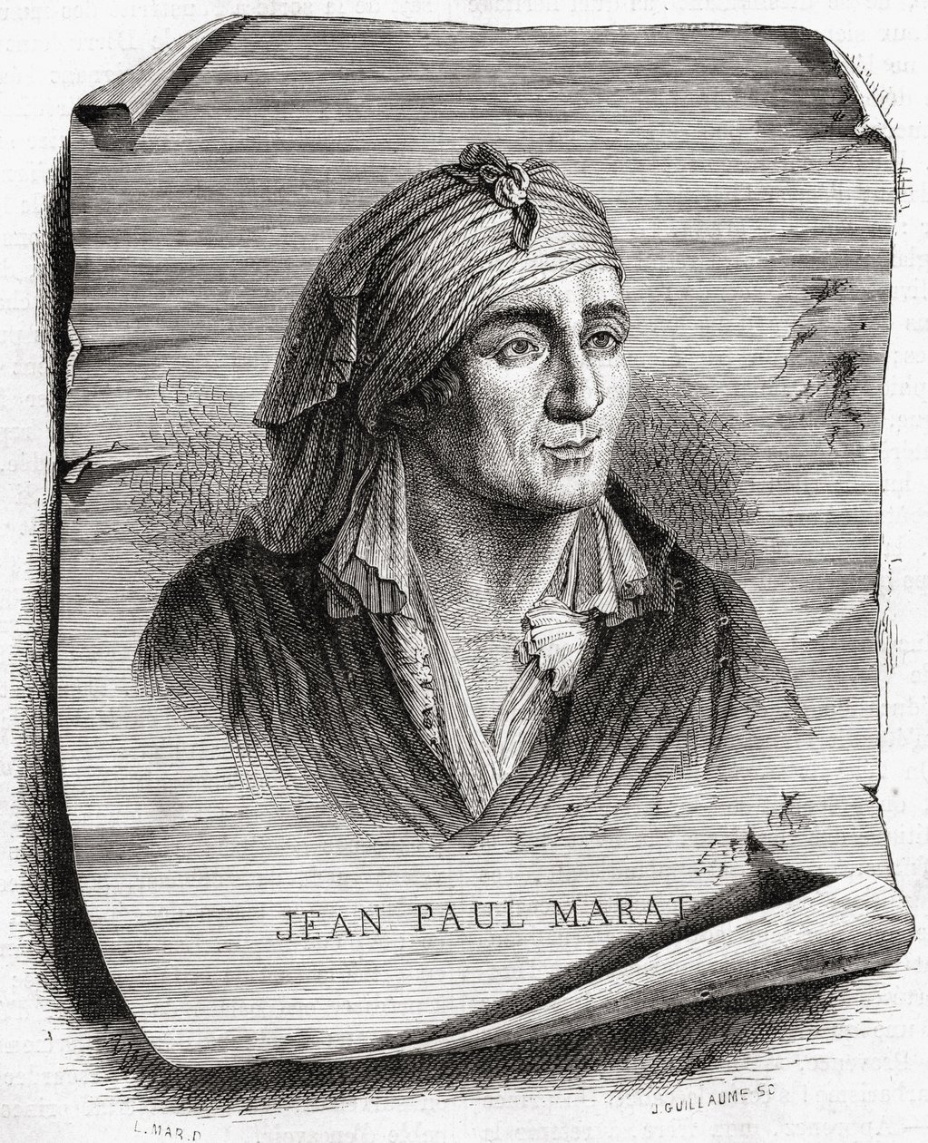 ジャン・バプティスト・アメディ・ギローム（1822-93）によって彫刻されたジャン・ポール・マラ（1743-93）の肖像 作： レオポルド・マー