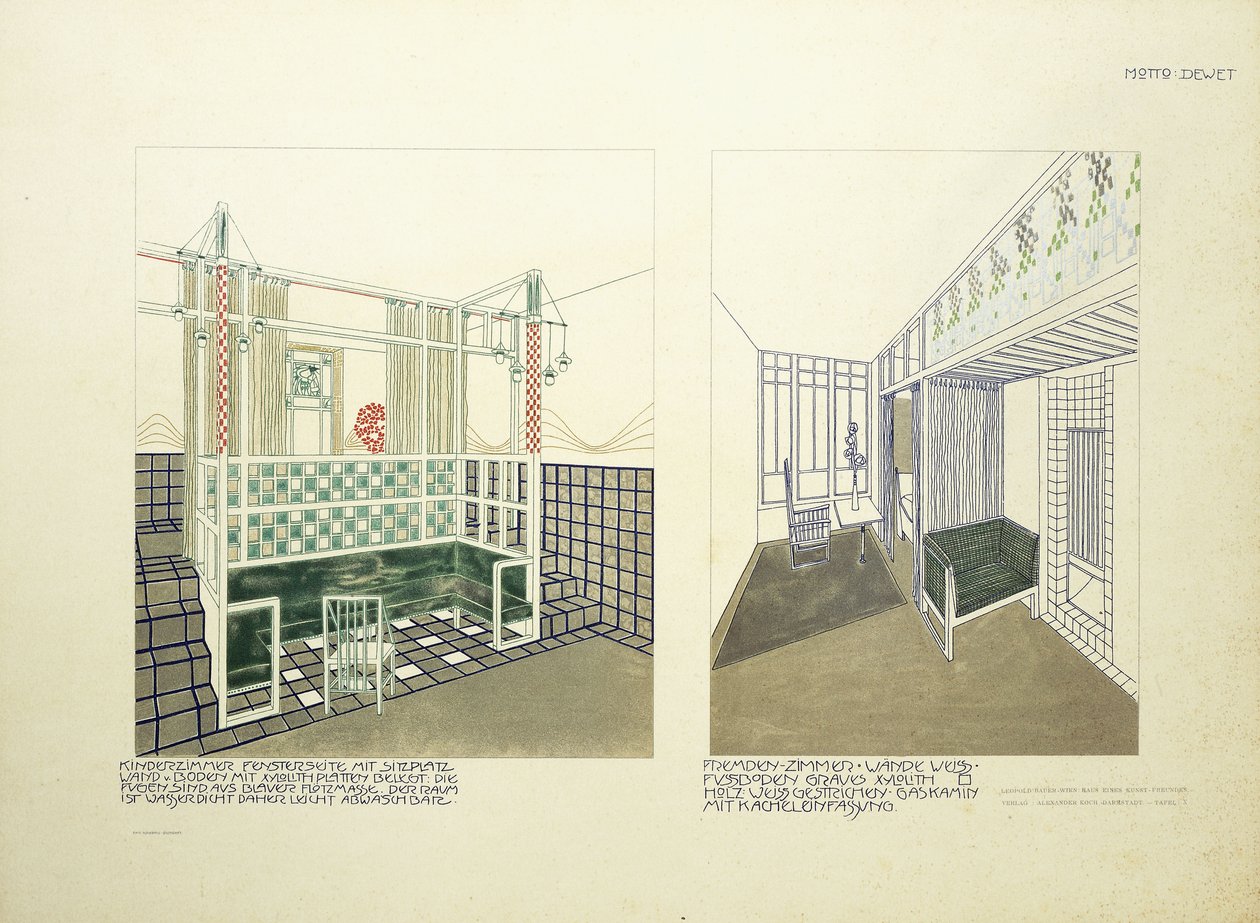 子供部屋と客室、1901年頃（カラーリト） 作： レオポルド（後）バウアー