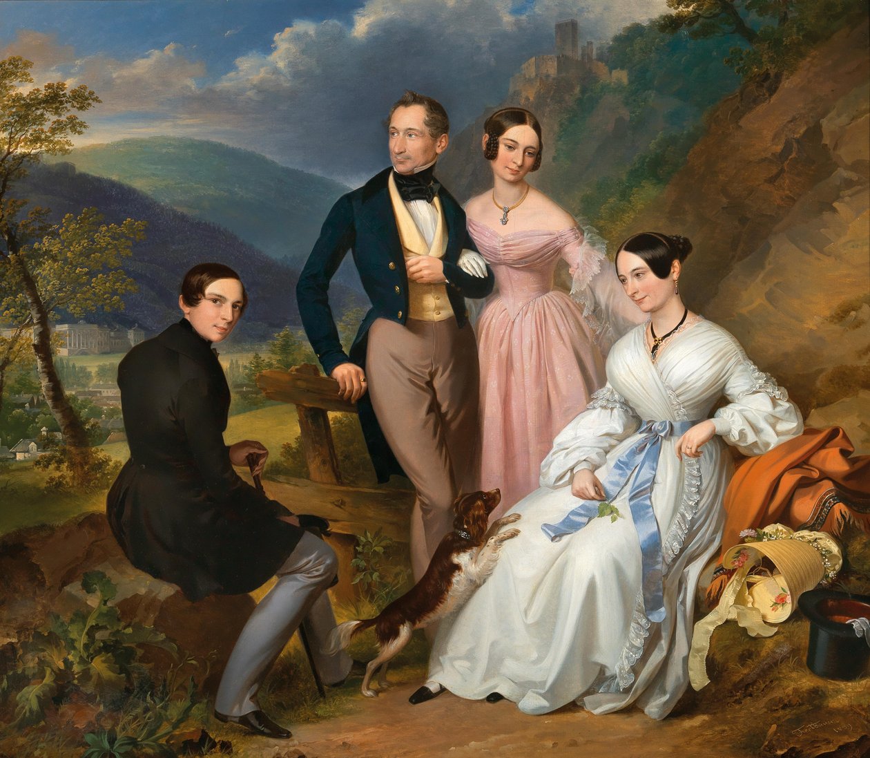 ヴァイルブルクの前でレオポルド・フェルトバウアー一家の肖像 1839年 作： レオポルド・フェルトバウアー