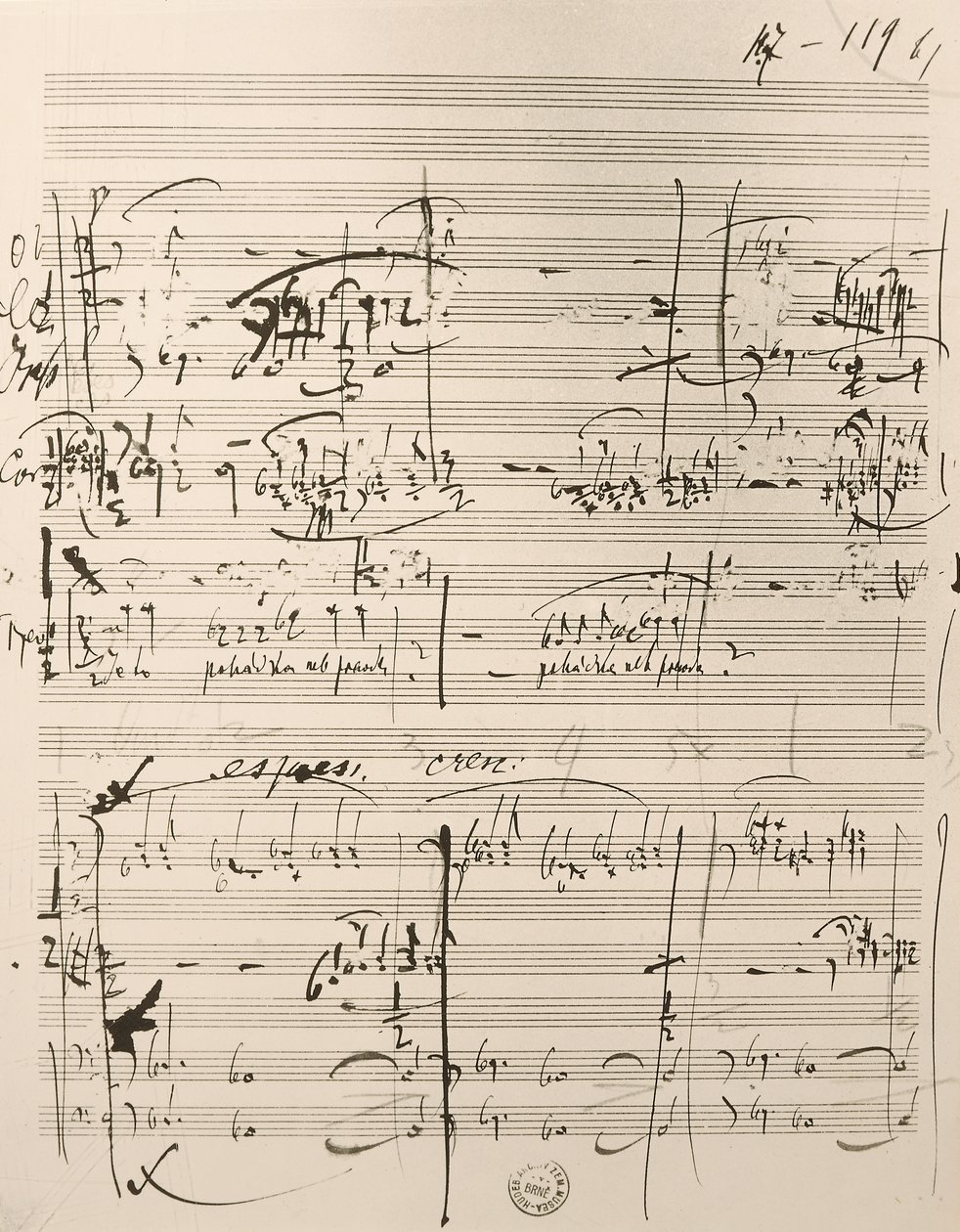 ミュージカル「The Cunning Little Vixen」の楽譜（紙にインク 作： レオス・ヤナチェク