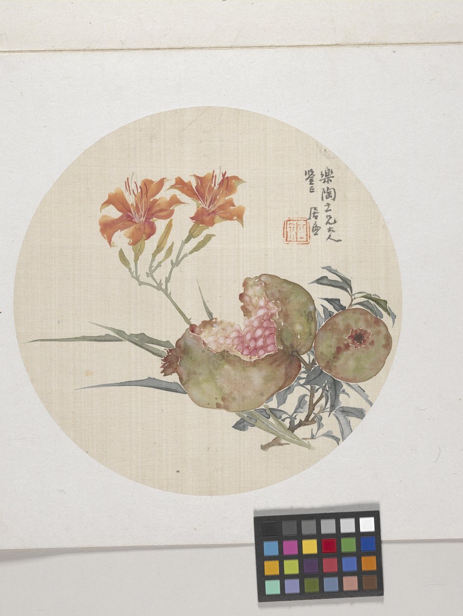 ザクロとデイリリー 1850-1904年頃 紙にインク、彩色 作： リアン・ユー