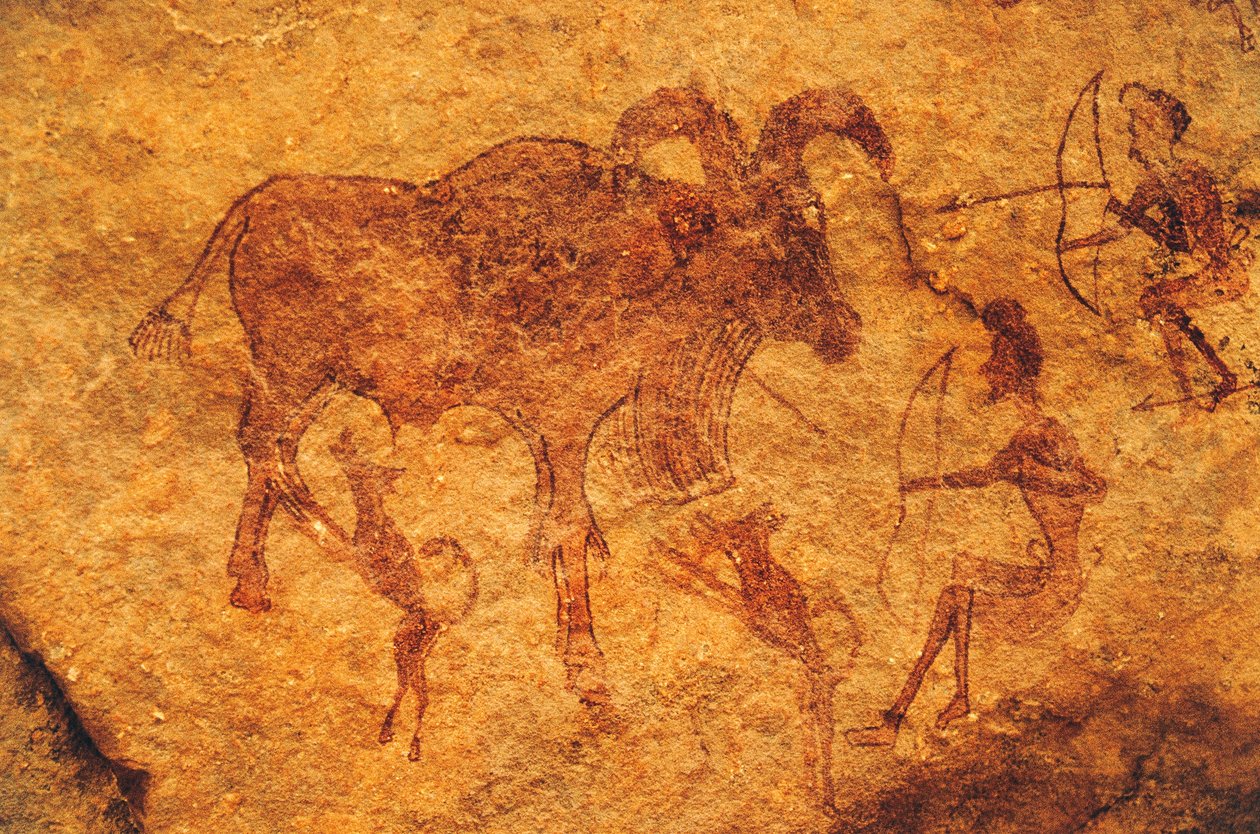射手、犬、有蹄動物、洞窟壁画、タッシリ・ナジェール（ユネスコ世界遺産登録 作： 不明不明