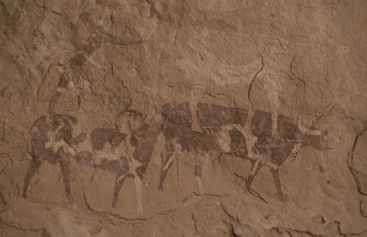 牛と人間の像、洞窟画、Oued in Djeran、Djanet付近、Tassili n