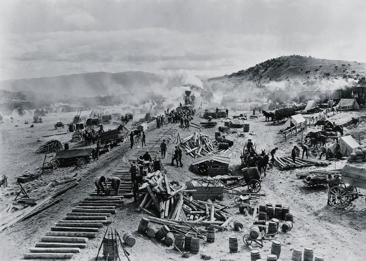 アメリカ西海岸での鉄道建設の様子 作： 不明不明