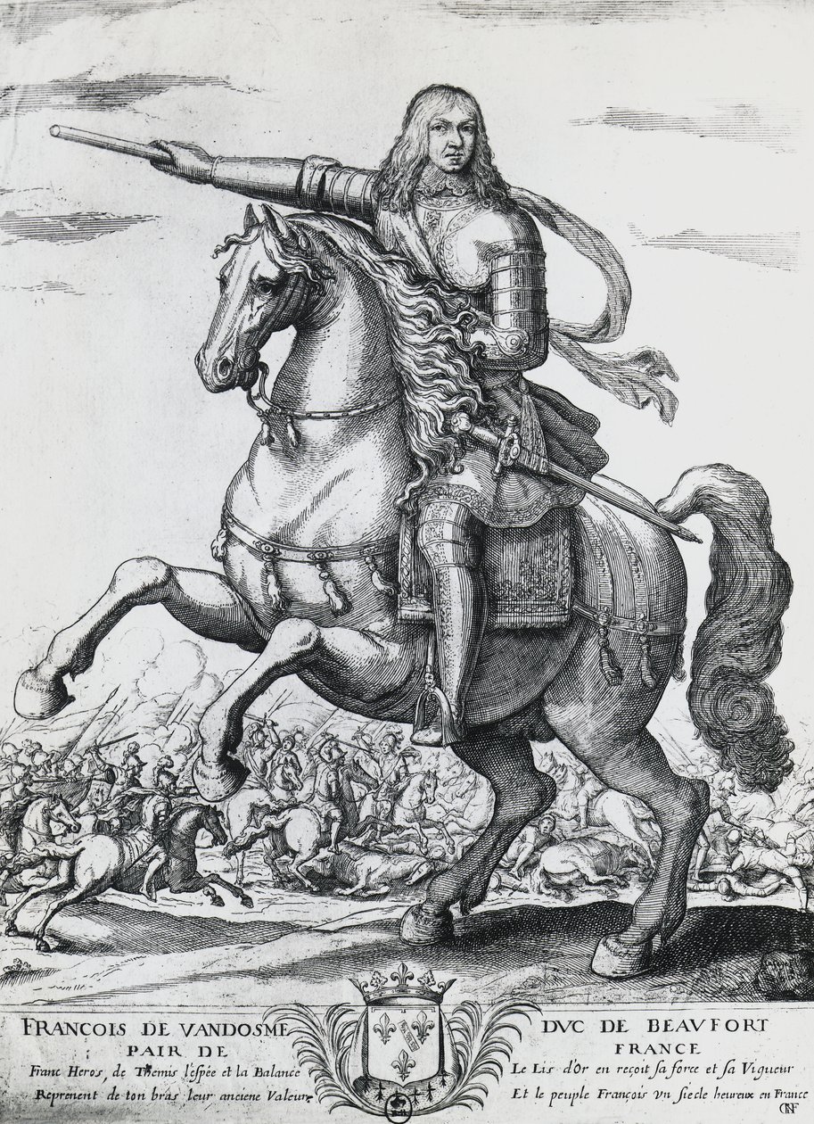 第2代ボーフォート公爵でフランスの将軍であったフランシス・オブ・ブルボン＝ヴェンドーム（1616-1669）の騎馬像、ニコラ・ド・ラ・ファージュ（1600?-1655）の彫刻作品。 作： 不明不明