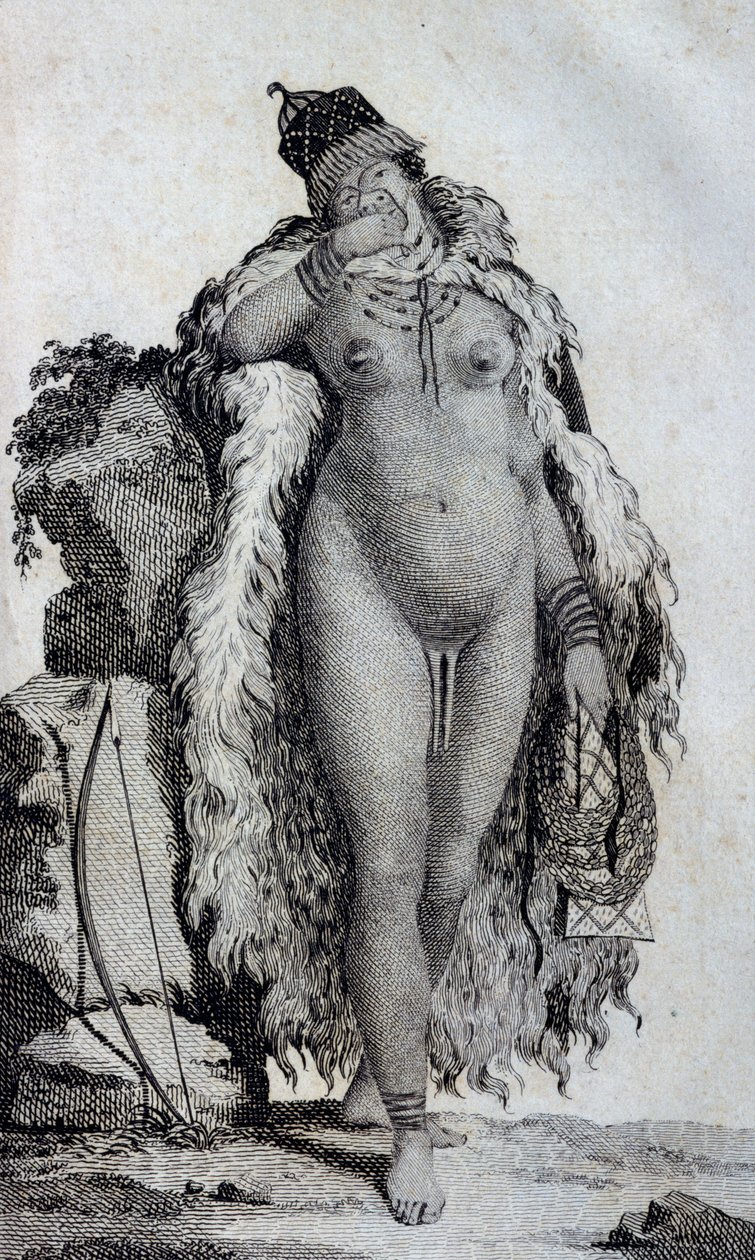 民族女性 コイコイ（ホッテントット） 1783年に喜望峰を経由してアフリカ内陸部を訪れたLe Vaillantの旅行記より 作： 不明不明