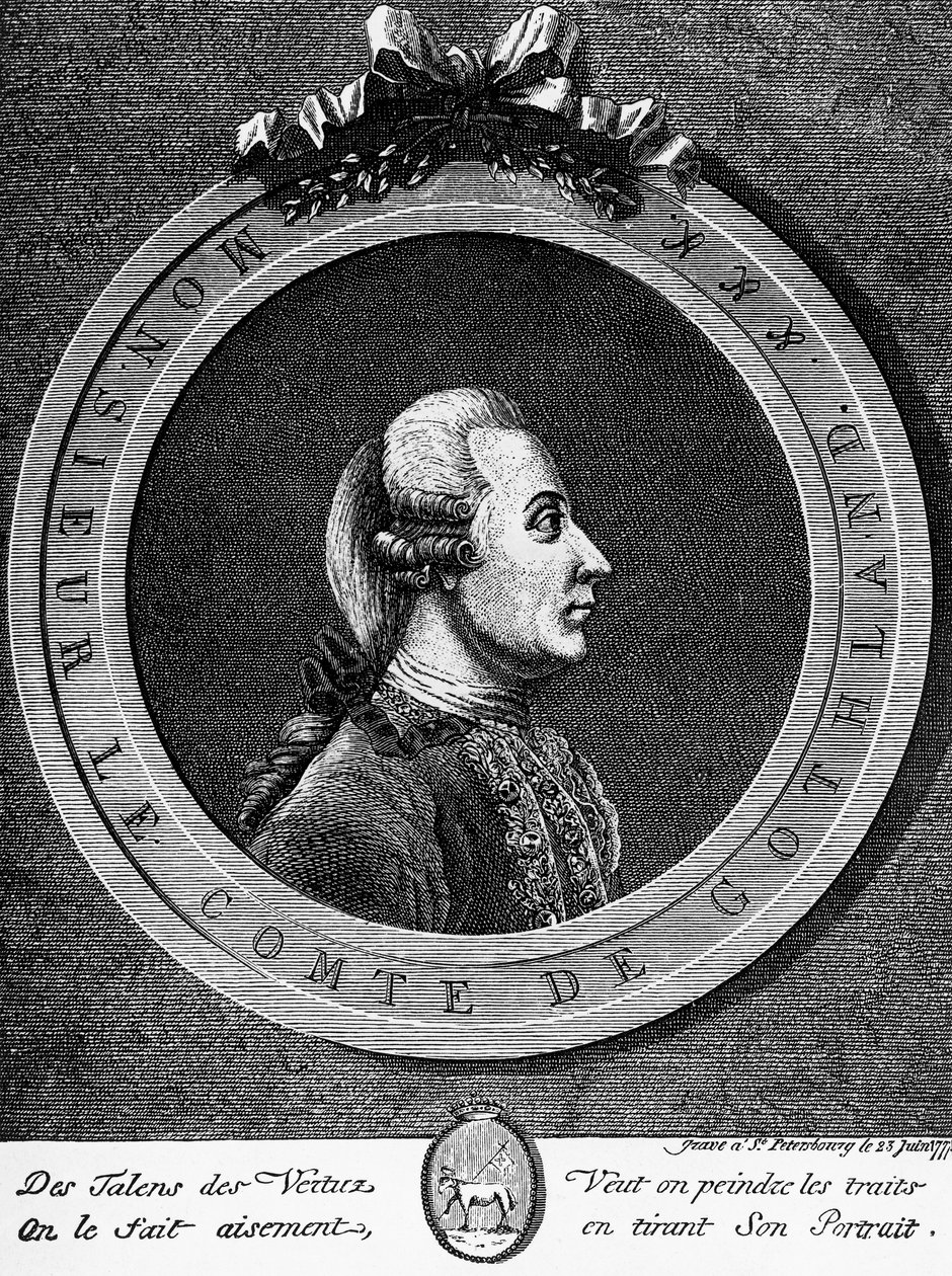 1771年からスウェーデン王となったグスタフ3世（1746-1792）の肖像、エングレーヴィング 作： 不明不明