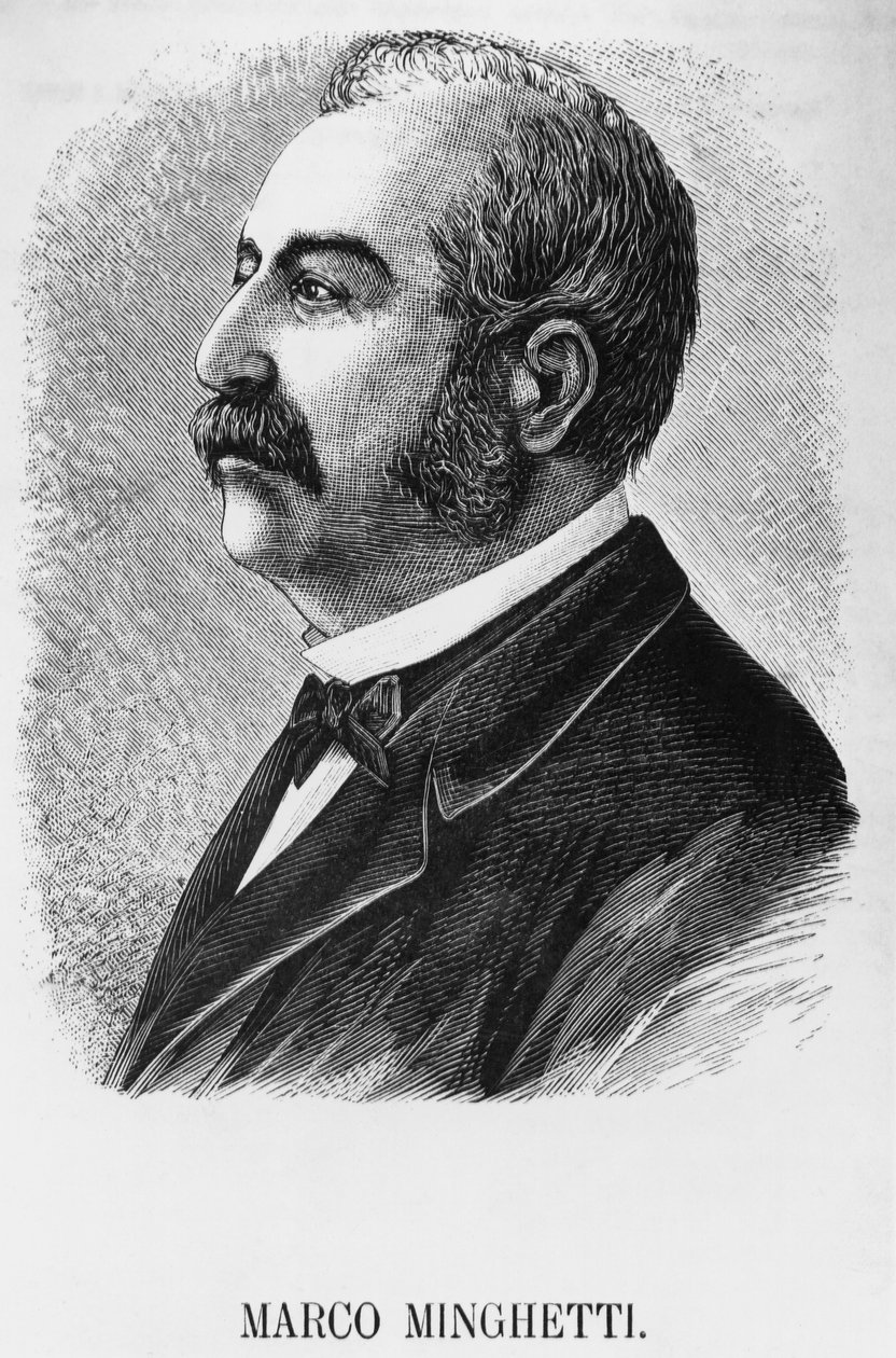 イタリアの経済学者・政治家で、1863年から1864年、1873年から1876年にイタリア王国の首相を務めたマルコ・ミンゲッティ（1818-1886）の肖像（エングレービング 作： 不明不明