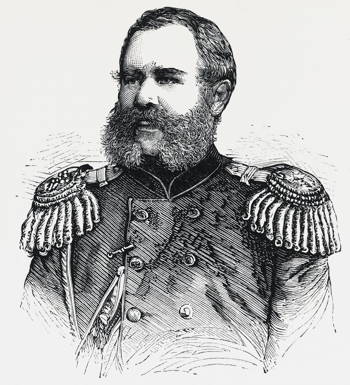 ロシアの将軍ニコライ・オブルチェフ（1830-1904）の肖像、エングレービング 作： 不明不明