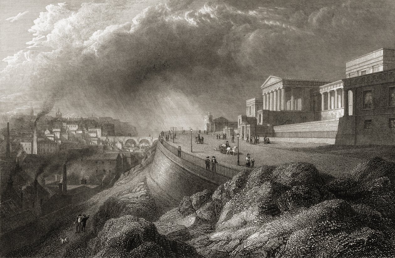 1832年にロンドンで出版された、E。グドールによって彫刻された「ヨーロッパの主要都市のいくつかの選択されたビュー」からのエジンバラの新しい王立高校 作： バティー中佐