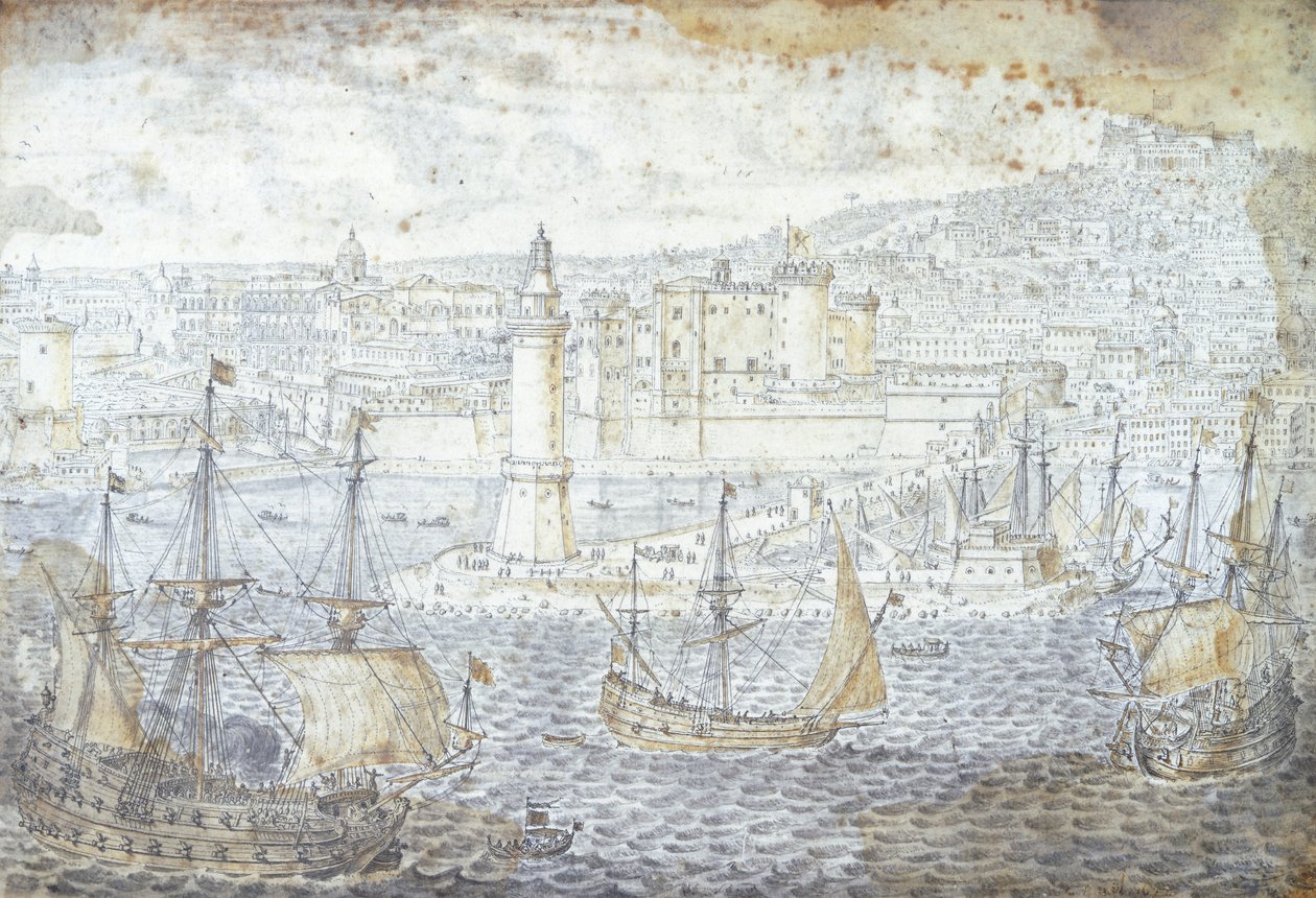 ナポリの眺め、Lievin Cruyl (1640-1720)、イタリア 作： リービン・クルイル