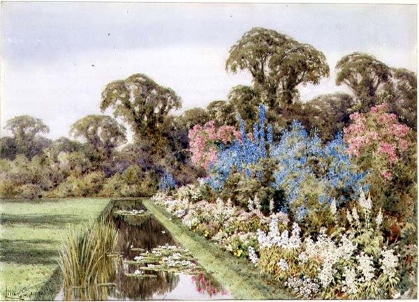 池のほとりの草原（水彩画） 作： リリアン・スタナード