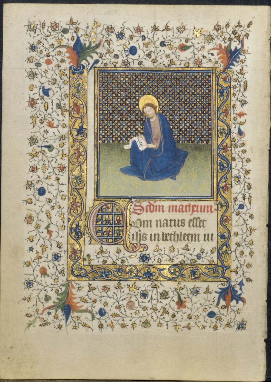 ブック・オブ・アワーズからのリーフ：聖マタイ、c。 1415-20。 作： リンブール兄弟