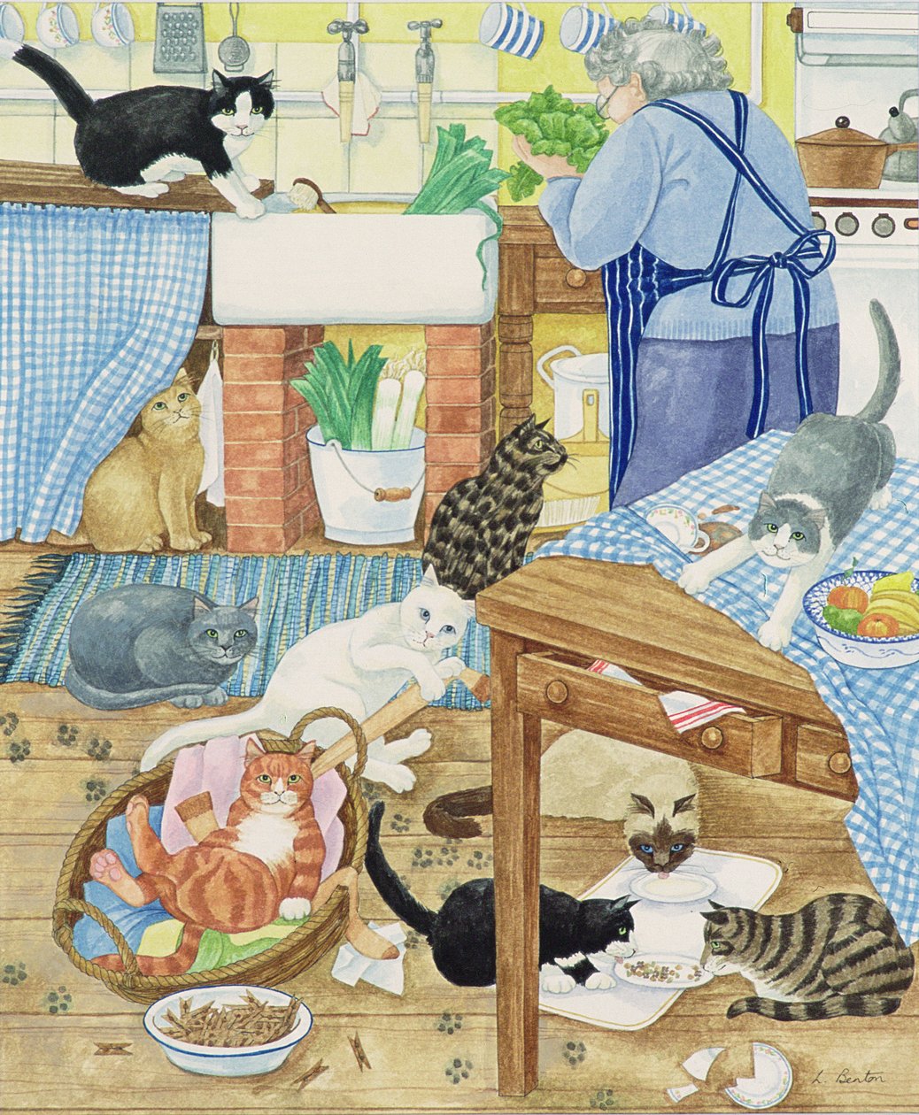 おばあちゃんとキッチンの猫10匹（トイレ紙） 作： リンダ・ベントン