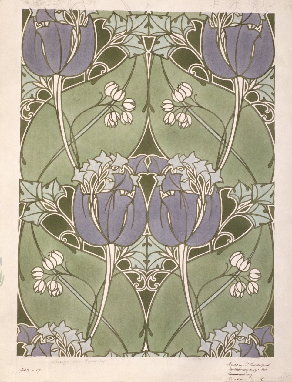 花柄の織物のデザイン、1905年頃（紙に水彩画） 作： リンゼイPバターフィールド