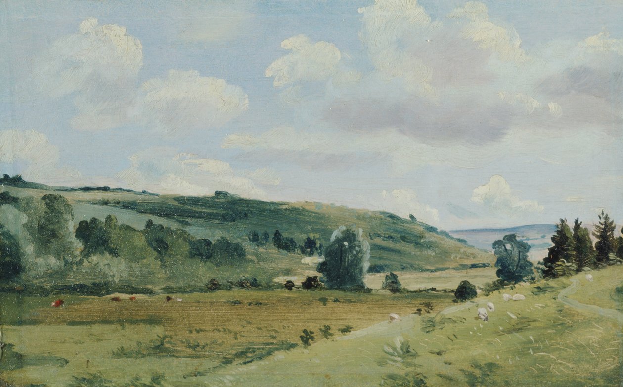 風景、c.1849-55（パネルに油彩） 作： ライオネル・コンスタブル