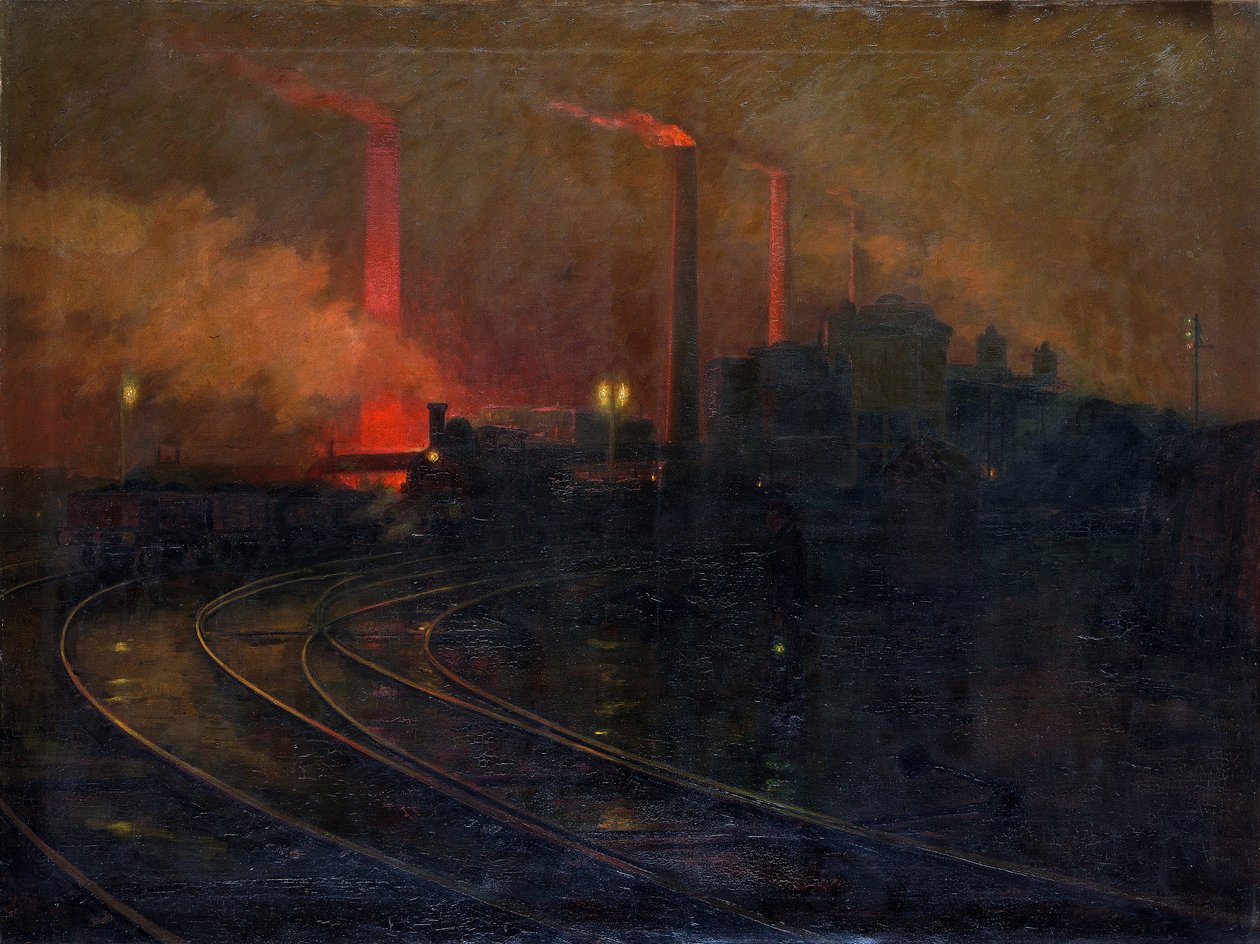 夜のカーディフ、ダウライス製鋼所」1893年～1897年 作： ライオネル・ウォルデン