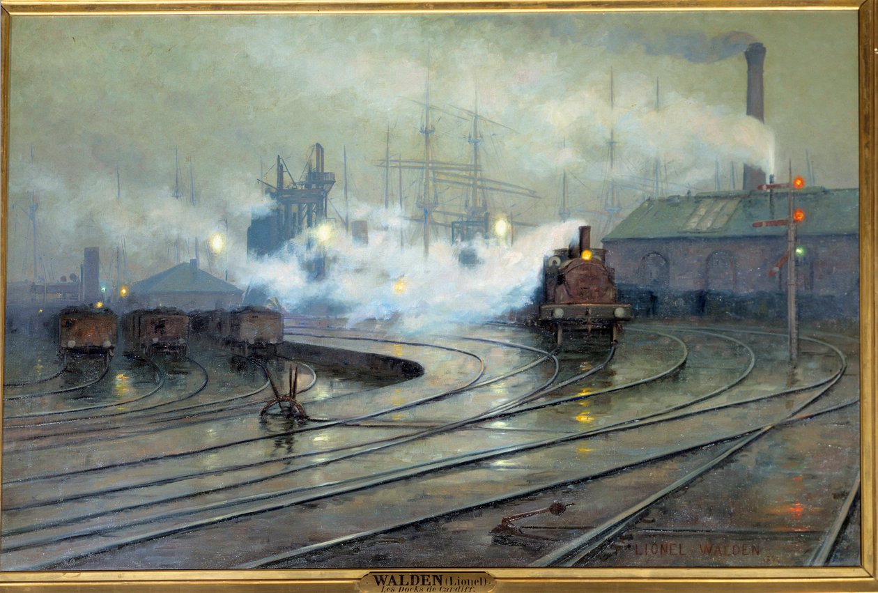カーディフ・ドックの眺め ライオネル・ウォルデン（1861-1933）の絵画