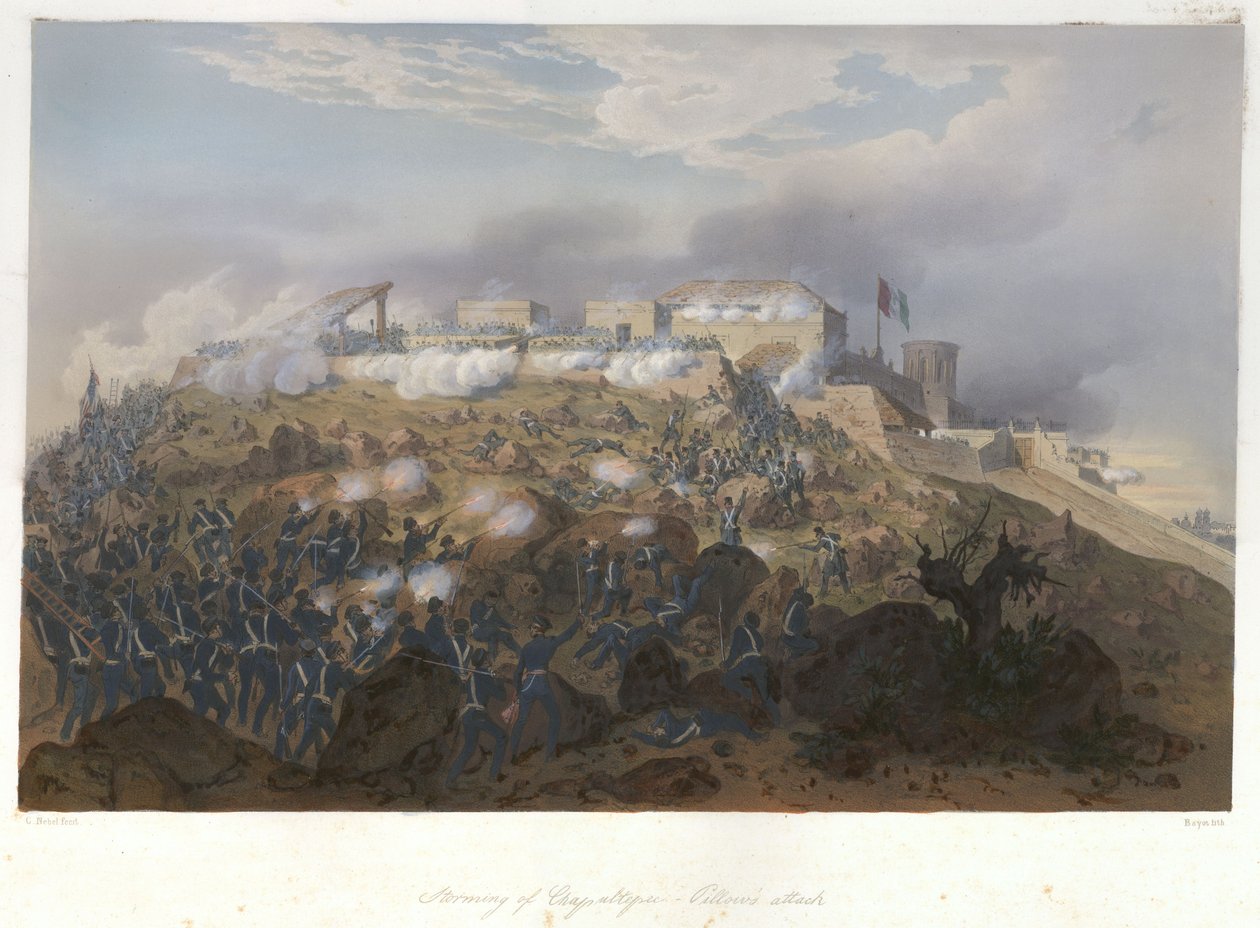 チャプルテペックの襲撃–メキシコ-アメリカ戦争における枕の攻撃（1847年9月13日）。 作： アドルフ・ジャン・バプティスト・バイヨによるリトグラフ
