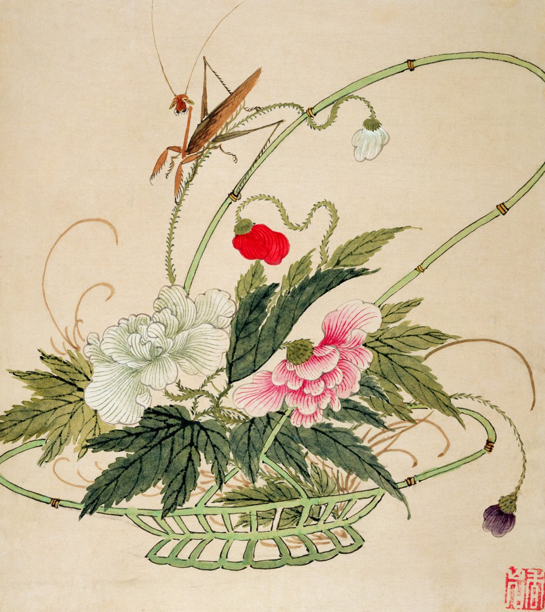 19世紀後半の花と昆虫の一連の絵画の1つ 作： u華