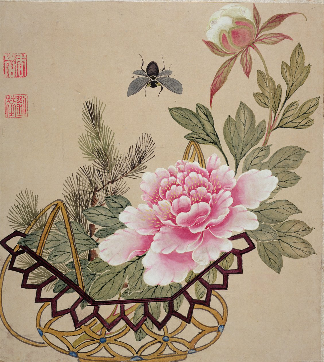 19世紀後半の花と昆虫の一連の絵画の1つ 作： u華